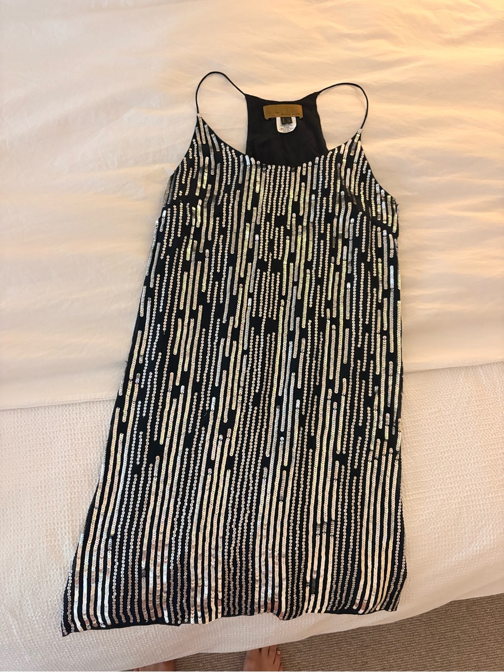 Nicole Miller 100% silk Navy Blue Slip Dress with Silver Sequin Stripes